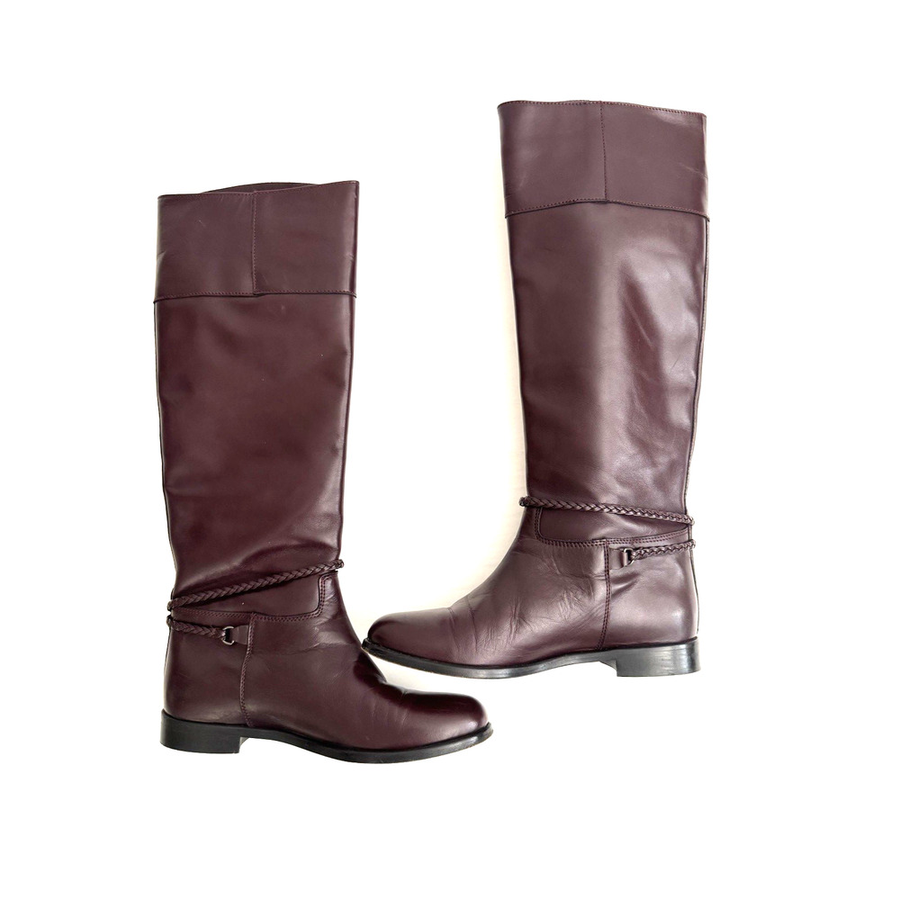 Faconnable Riding Boots 8.5 Bordeaux Leather Pull-On Equestrian with Box Italy